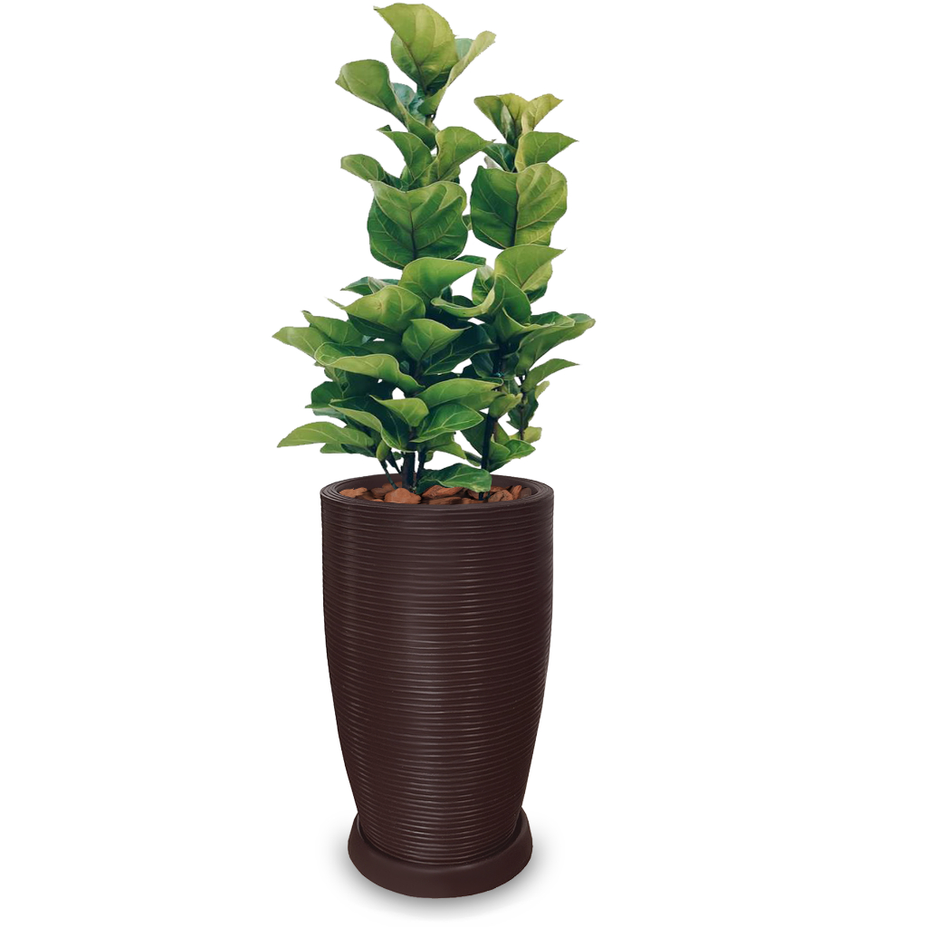 Vaso De Planta Flores Decorativo 60x38 + Prato Cm Resina Plastico Polietileno Redondo Pilão R