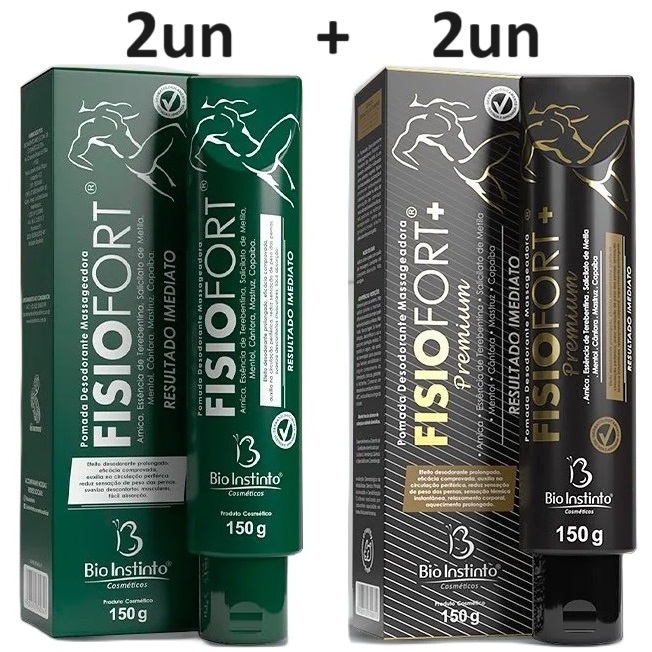 Kit 4un Pomada Massageadora 150g Bio Instinto - 2un Fisiofort Premium + 2un Fisiofort Verde