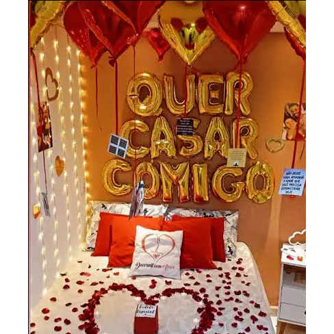 Kit Frase - QUER CASAR COMIGO 40CM + 10 BALOES VERMELHOS + 1 CORTINA VERMELHA - PRONTA ENTREGA em Oferta na Shopee