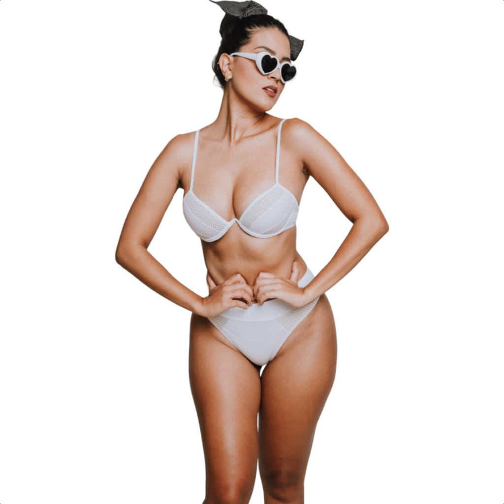 Biquíni Meia Taça Feminino Push Up Levanta Seios Cós Alto Cintura Alta Top Moda Praia Bojo Tendência Hot Pants Farm Gueixa Neon Asa Delta