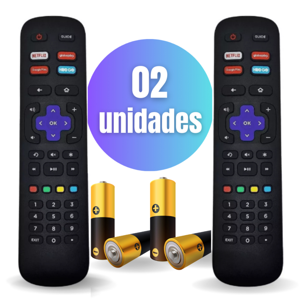 Kit 02 Controle Remoto Compatível com PHILCO ou BRITÂNIA Roku Smart TV Universal