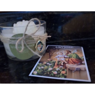 vela aromatica católica religião São José com pingente e novena milagrosa perfume lírios de São José 120 ml em Oferta na Shopee