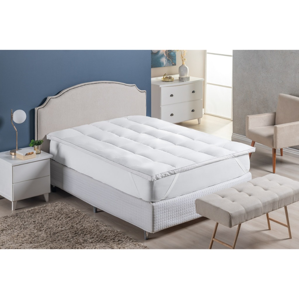 Pillow Top Cama Box Casal  Pluma de Ganso Branco 1,40 x 1,90