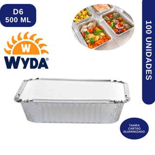 Embalagem marmita de alumínio Wyda 500ml retangular D6 Tampa Cartão Aluminizado em Oferta na Shopee