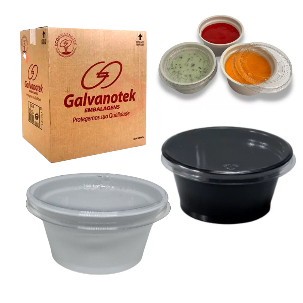 100un Potinho Molheira Pote Descartável Molho C/ Tampa 30ml G695 Galvanotek Opcional Pazinha Transparente