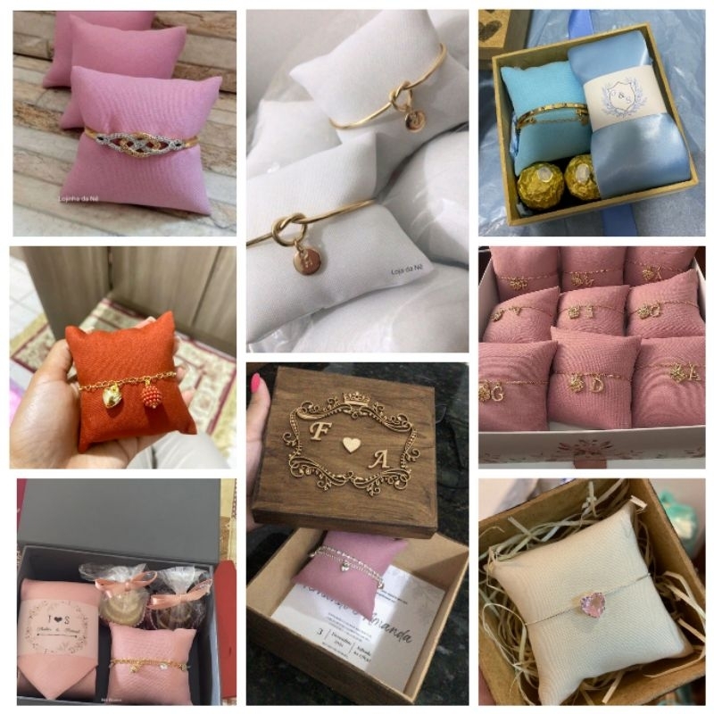 Kit 10 15 20 mini almofadas almofadinha para pulseira relógio madrinha 8x8cm em Oferta na Shopee