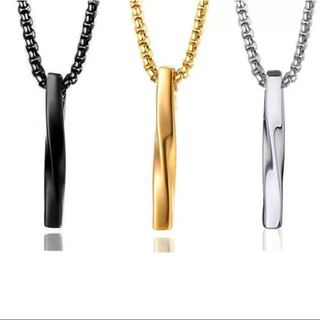 Colar Corrente Masculino com Pingente Retângulo Espiral Aço Inox Dourado/Prata/Preto 316l