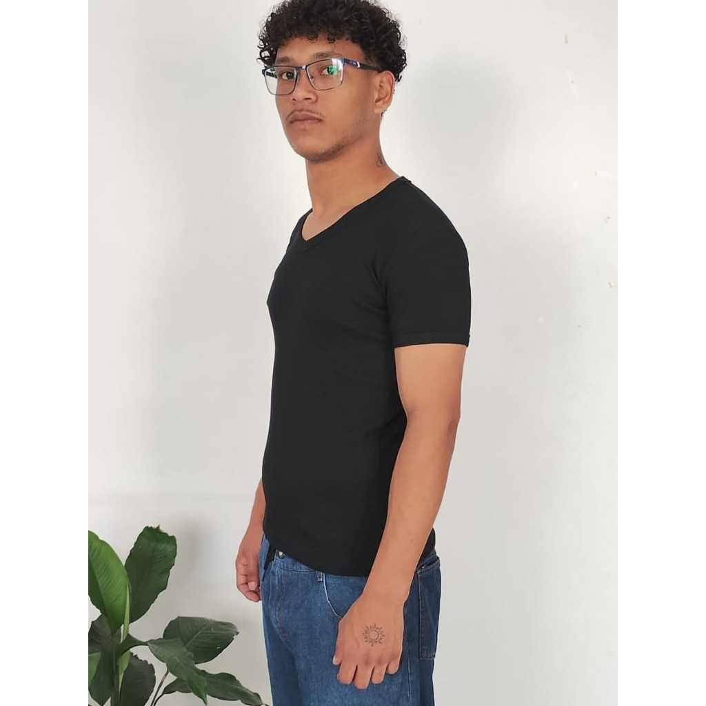 Camisa Masculina Canelada Estilo Americana Gola V