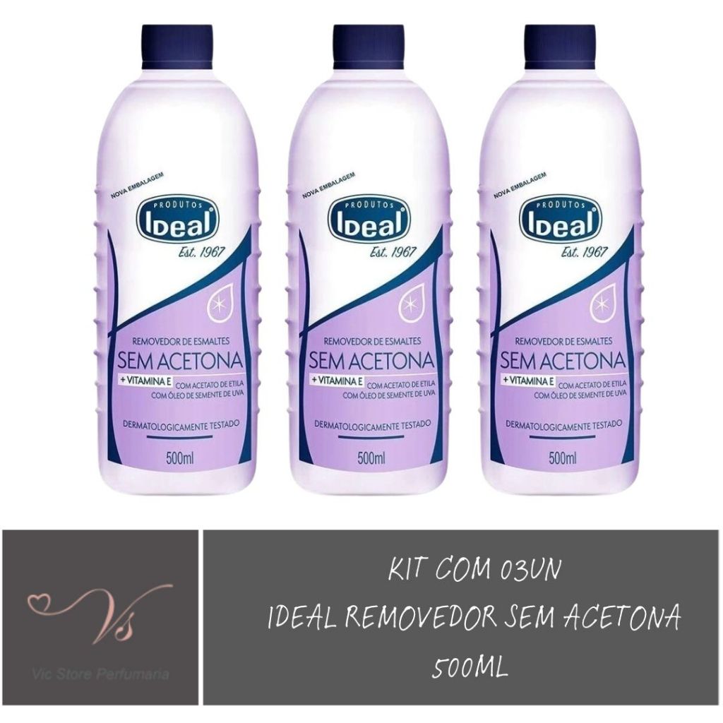 Kit com 03un Removedor Esmaltes Sem Acetona Ideal 500ml