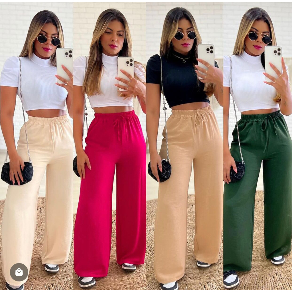 CALÇA PANTALONA ELASTICO NA CINTURA MODA FEMININA