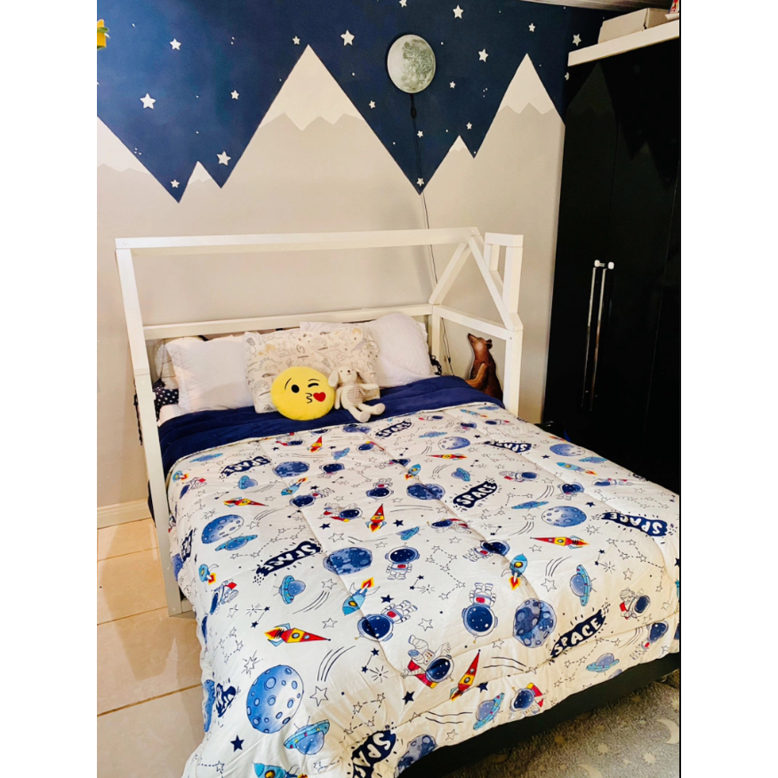 Edredom Queen Malha Lisa e Estampa Infantil 100% Algodão Fio Penteado 30/1