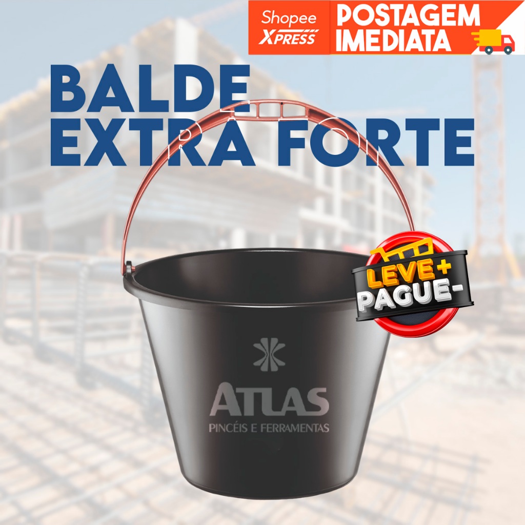 Balde Extra Forte Preto Com Alça - Atlas | obra & limpeza