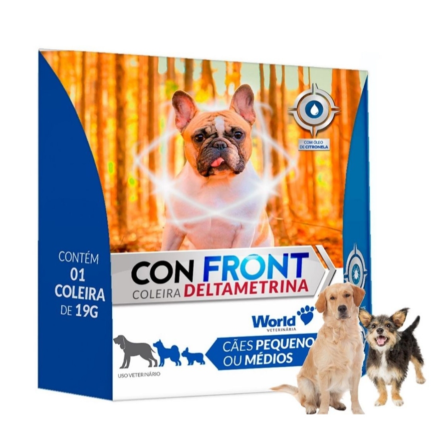 Coleira Antipulgas e Carrapatos Deltametrina Óleo de Citronela Confront 19Gr com 48cm - Pets