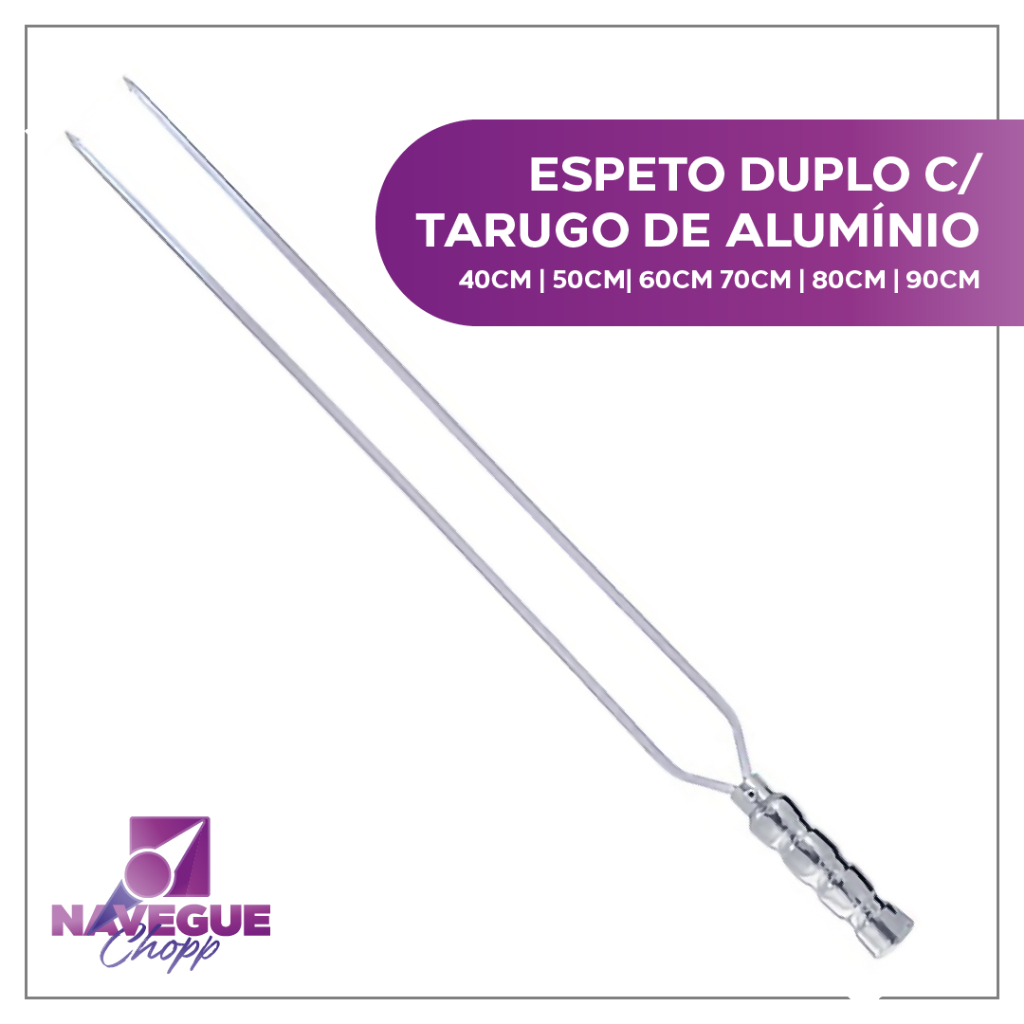 Espeto de Churrasco Profissional Duplo com Tarugo de Alumínio - Durabilidade Superior