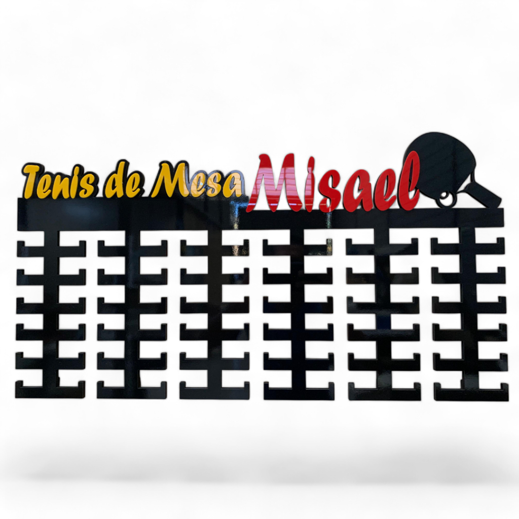 PORTA MEDALHA PERSONALIZADO - TENIS DE MESA - CORRIDA DE RUA - JIUJITSU - NATAÇÃO - KARATE - BECH TENIS  67X34CM 72 MEDALHAS