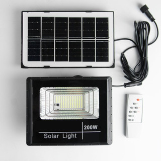 Holofote Solar Led 200W  Com Alta Potencia Refletor Branco Frio 6500K  Controle Remoto Placa Solar