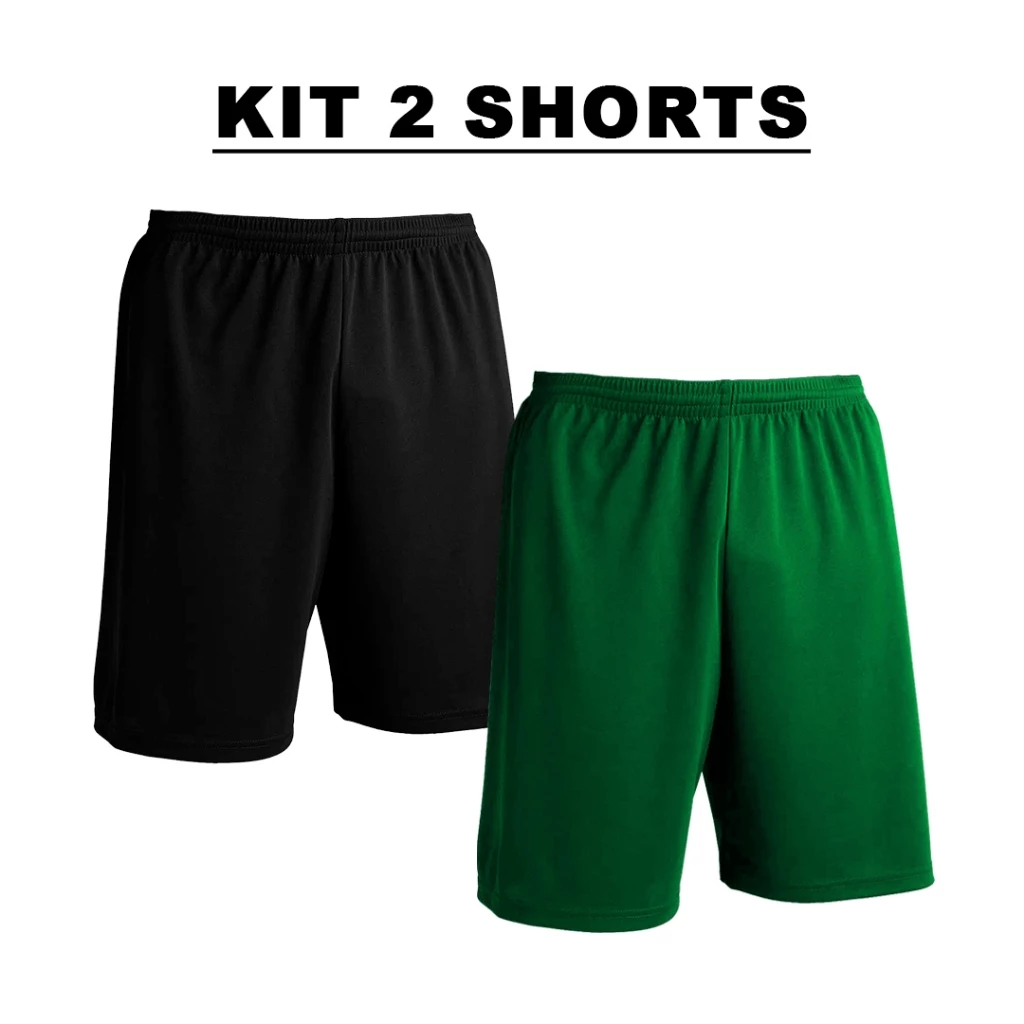Kit 2 - Calção Preto + Cores Shorts De Futebol Dry em Poliéster - Liso — imagem 1