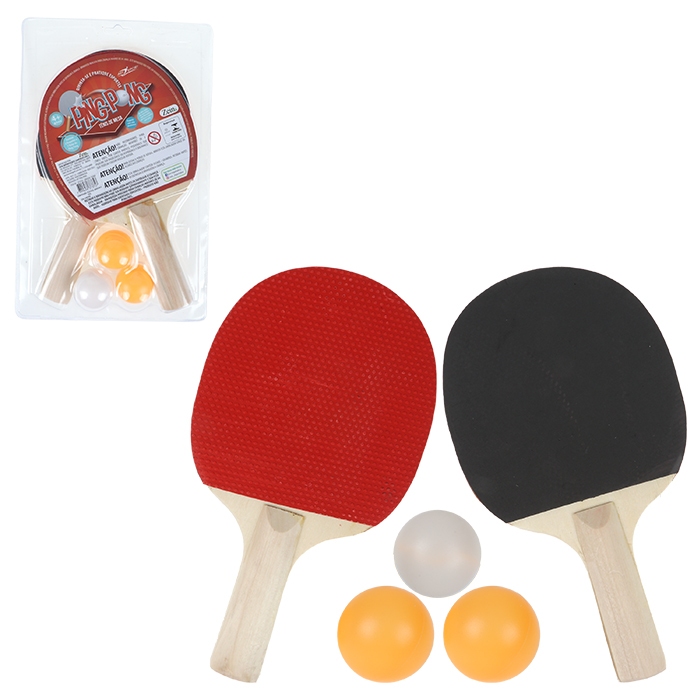 Kit Ping Pong Tênis De Mesa 2 Raquetes 3 Bolinhas Diversão