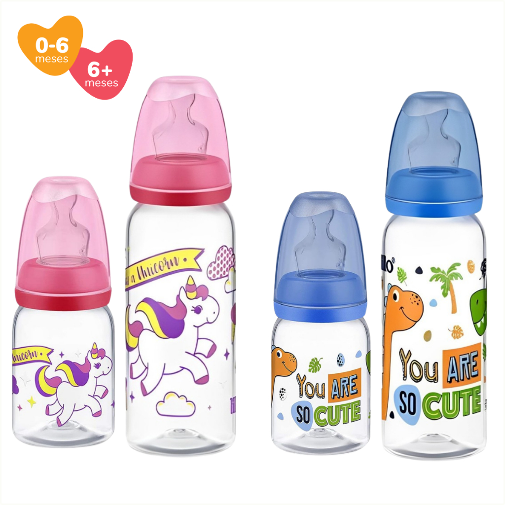 Kit Mamadeiras Lillo Magia Ortodônticas 0-6 e +6 Meses Tampa Antivazamento com Graduação 120/240 mL em Oferta na Shopee