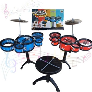 Bateria Infantil 5 Tambores C/baquetas E Banquinho Cor Azul em Oferta na Shopee