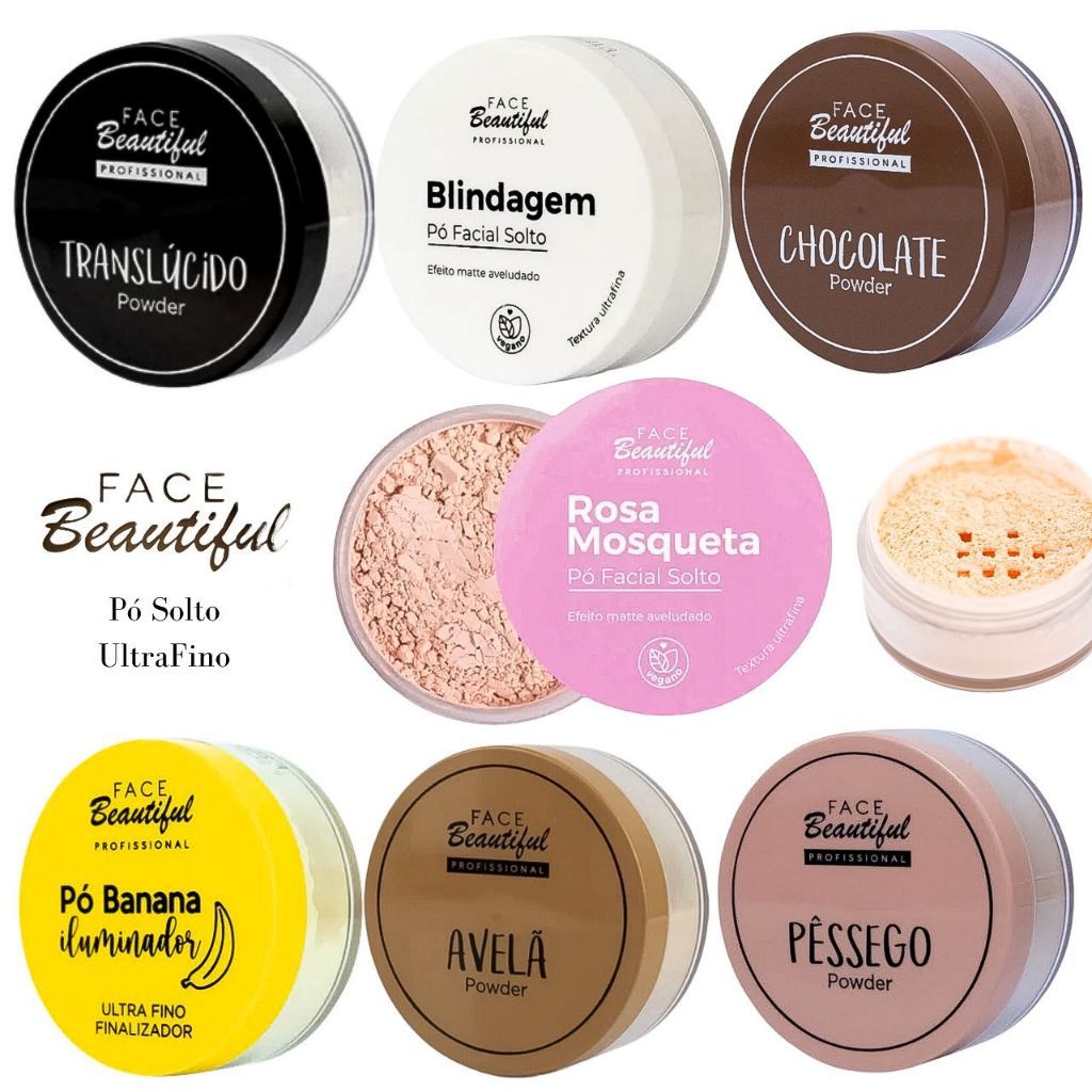 Pó Solto Facial Banana/Translucido/Pêssego/Avelã Face Beautiful