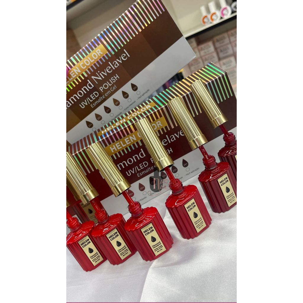 Kit c/6 Esmaltes em gel Hellen Color 15ml vermelho/nude/preto uv/led polish em Oferta na Shopee