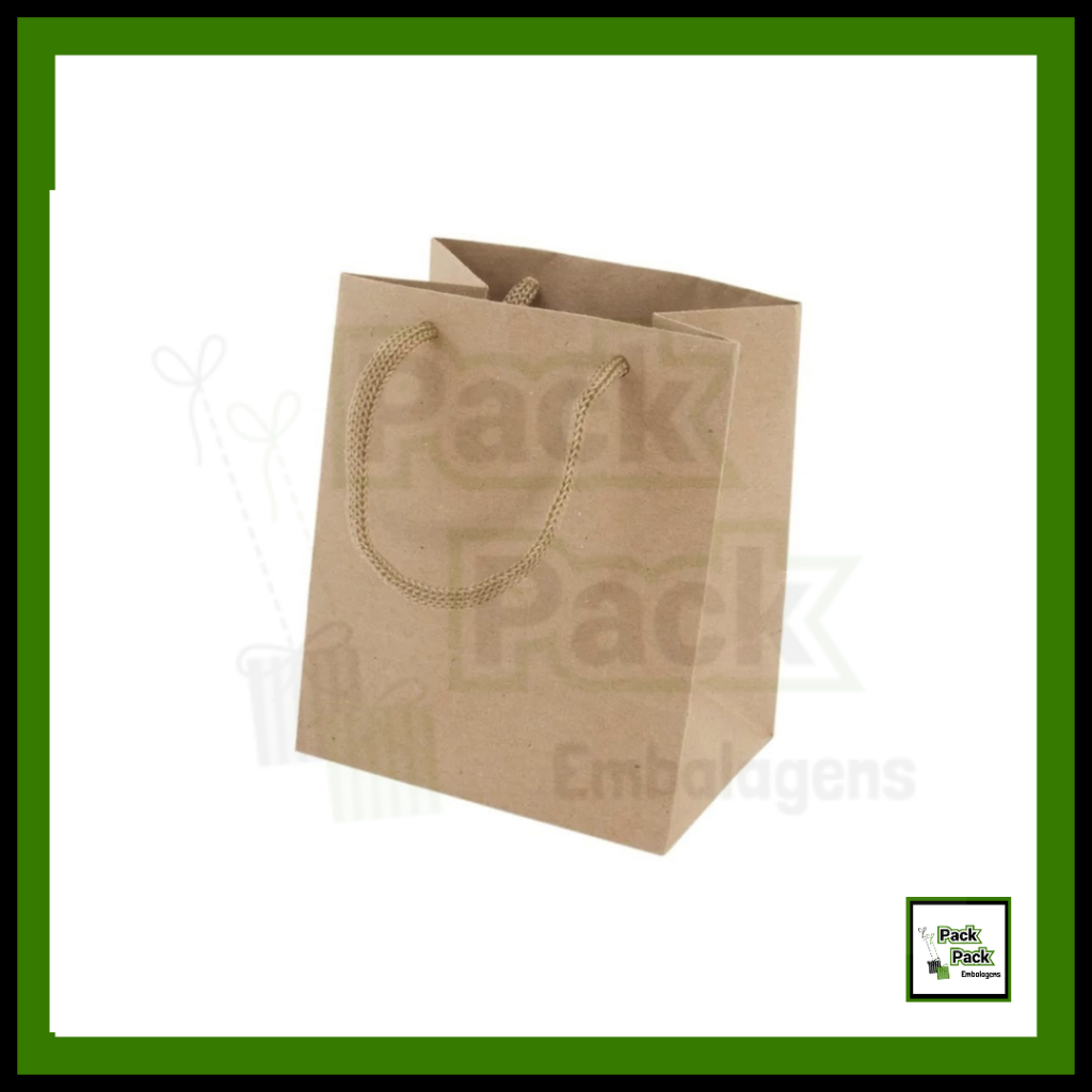 Sacola de Papel Kraft 150gm C/ Cordão Nylon Reforçado Pct c/10 unid - Para Presente e Lembrancinha