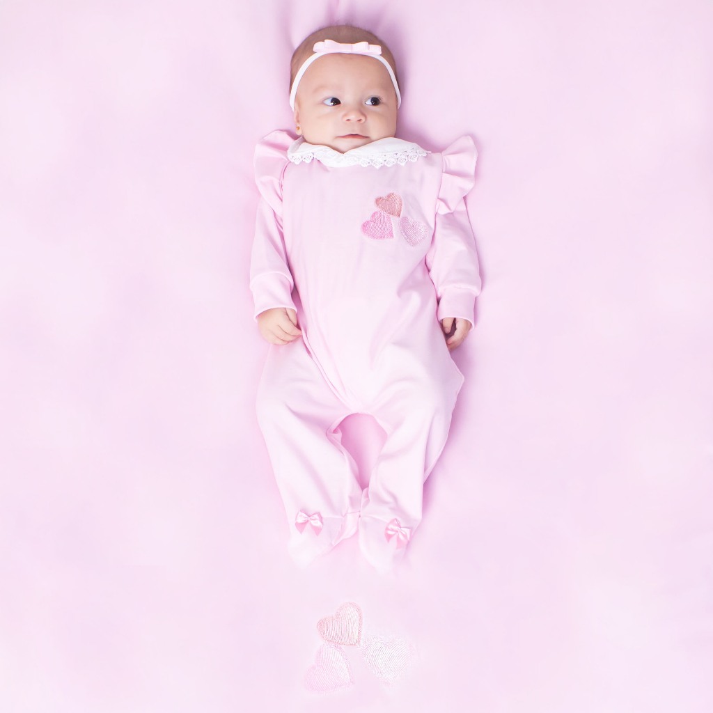 Saida maternidade para menina corações rosa 3 peças 100% algodão enxoval de bebê roupinhas