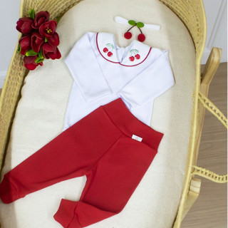 Conjunto bebê menina premium antialérgico calça e body faixinha Conjunto Cerejinha Vermelh...
