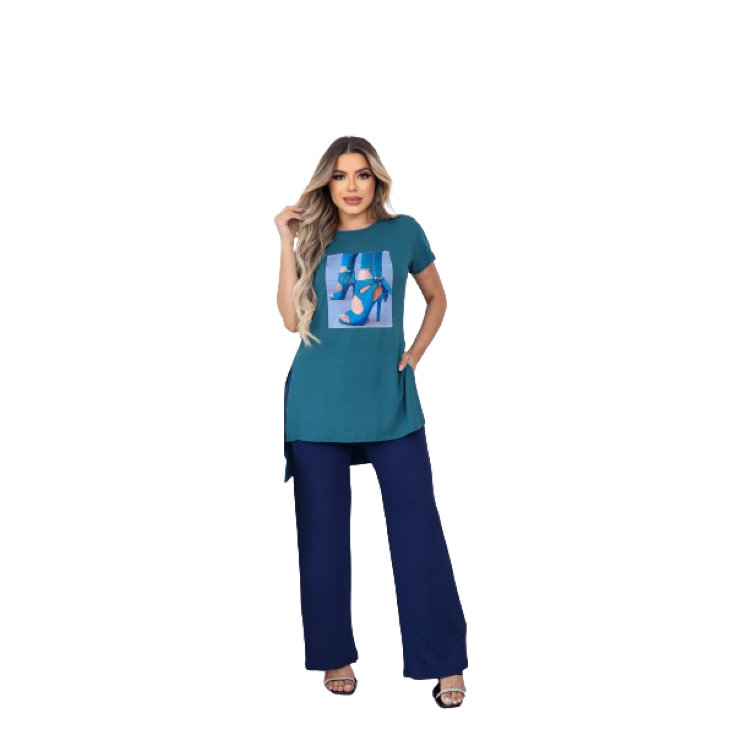 Maxi Blusa Feminina Nozinho Com Telinha com Pedraria e Fendas Laterais