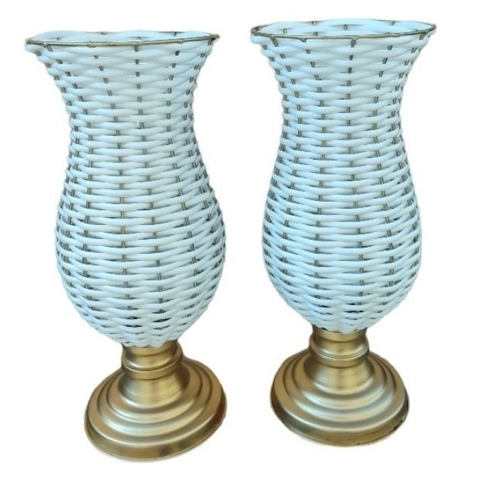 Kit 4 vasos decorativos de mesa base dourada junco tipo taça
