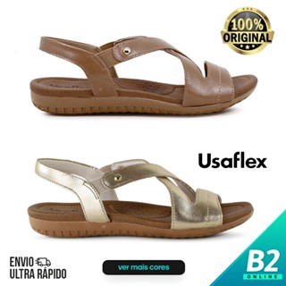 Sandália Usaflex Rasteira em Couro Feminina Casual Original com Nota Fiscal e Garantia