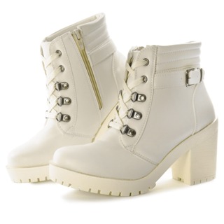 Bota Feminina SF Outlet Tratorada Salto grosso Off White - Preto - Café em Oferta na Shopee