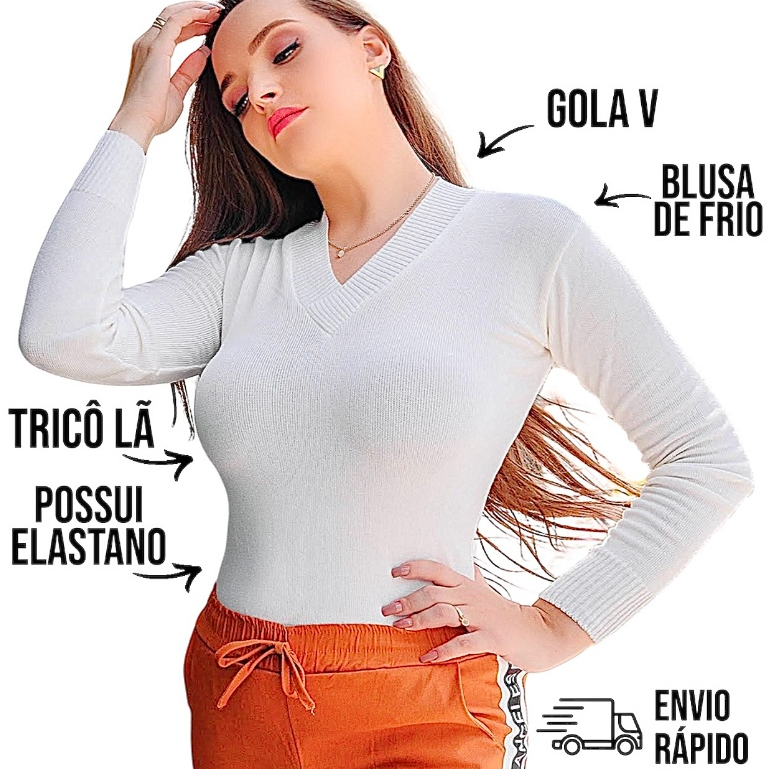 Blusa de frio feminina Tricot Sueter de Lã em Oferta na Shopee