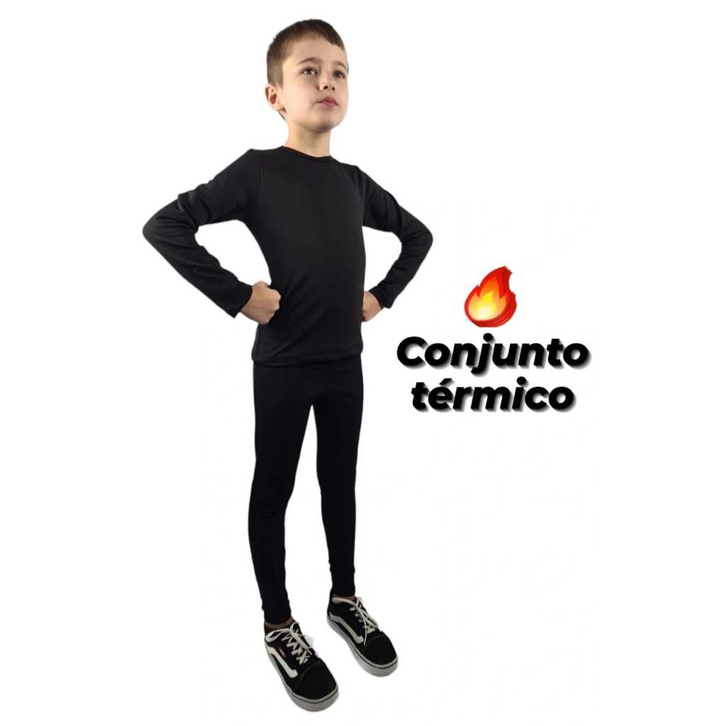Kit com 02 Conjunto Térmico Juvenil e infantil unissex para Frio Intenso Extreme Calça + Blusa Flanelada