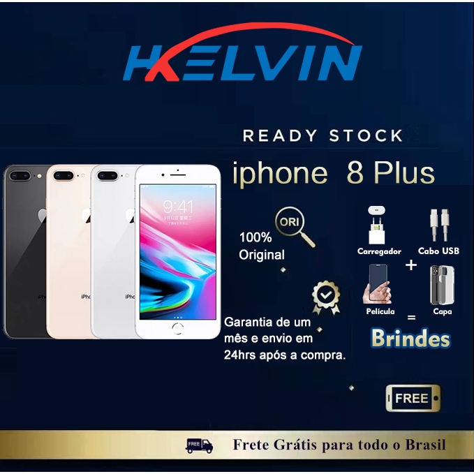 iPhone 8 Plus 64GB 256GB preto vitrine saúde bateria 100%