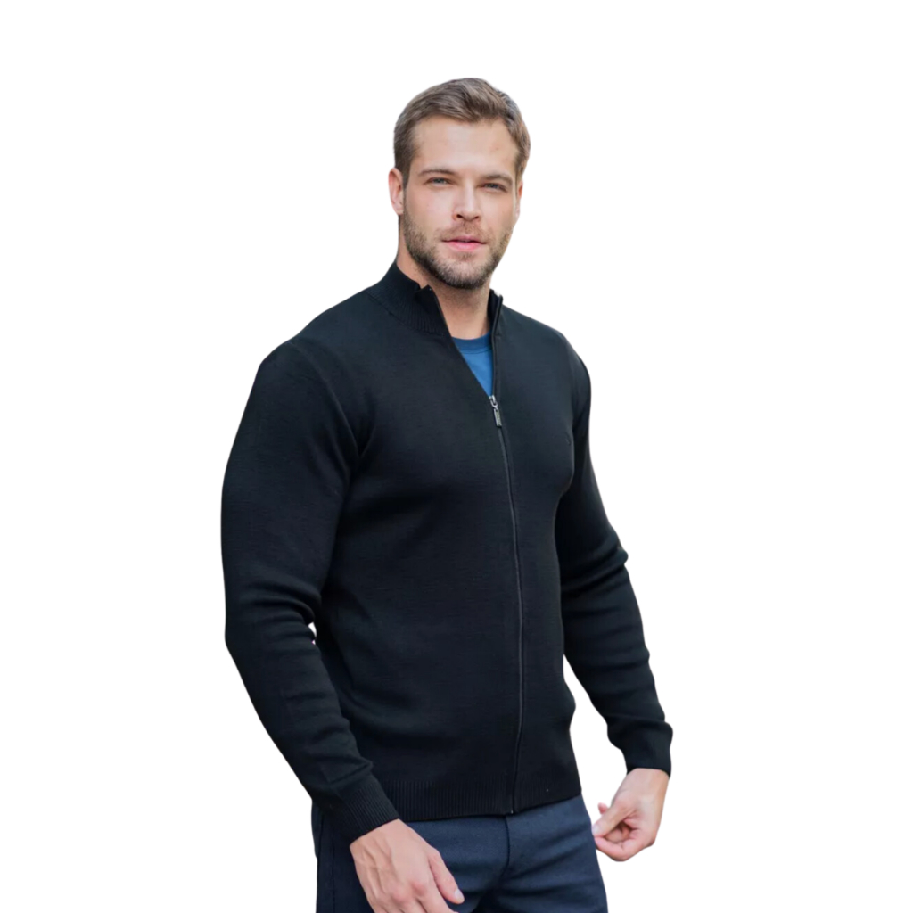 Sueter Tricot Com Zíper Agasalho Masculino Gola Redonda