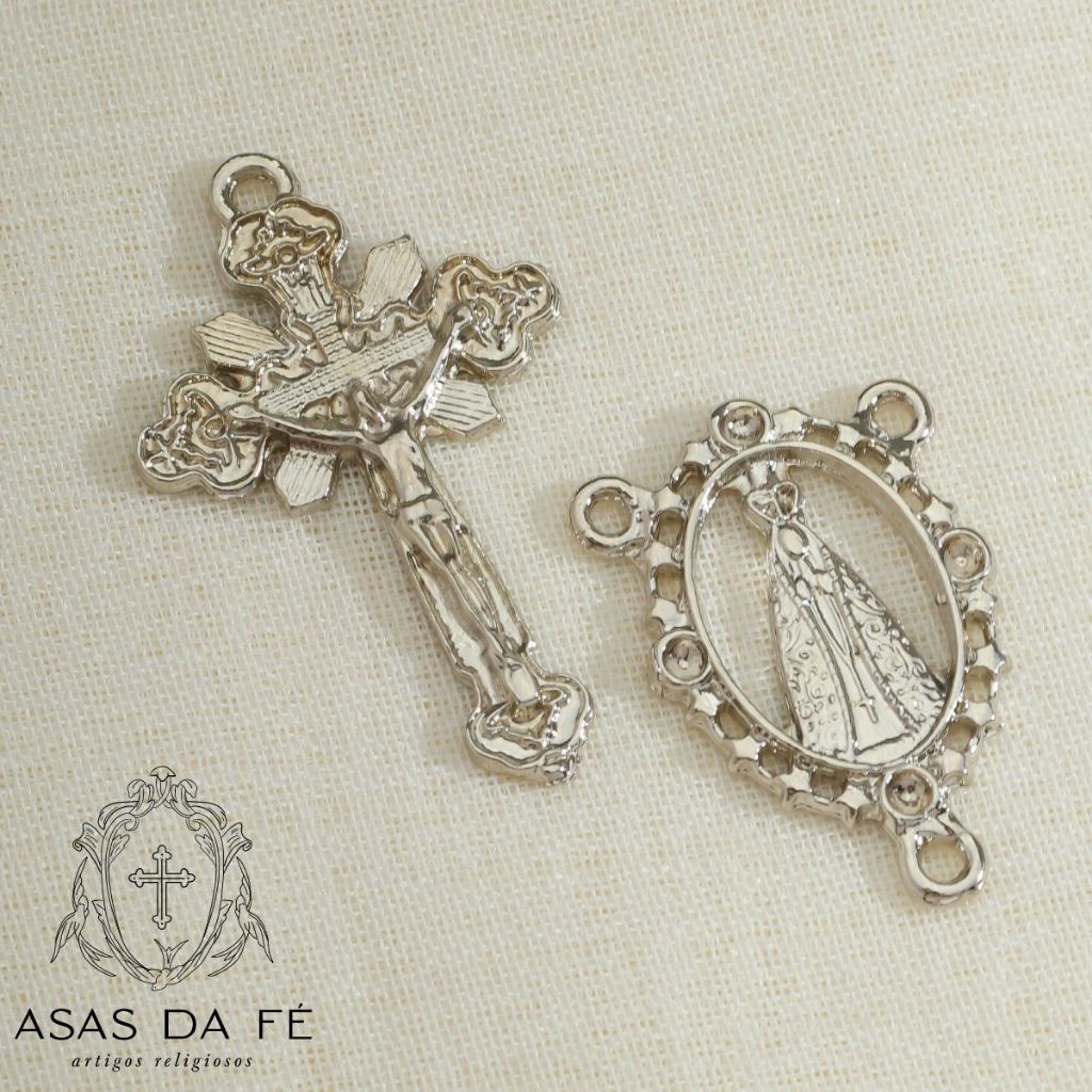 10 Crucifixos + 10 Entremeios Nossa Senhora Aparecida Para Terço Níquel/ Prata Para Terço em Oferta na Shopee