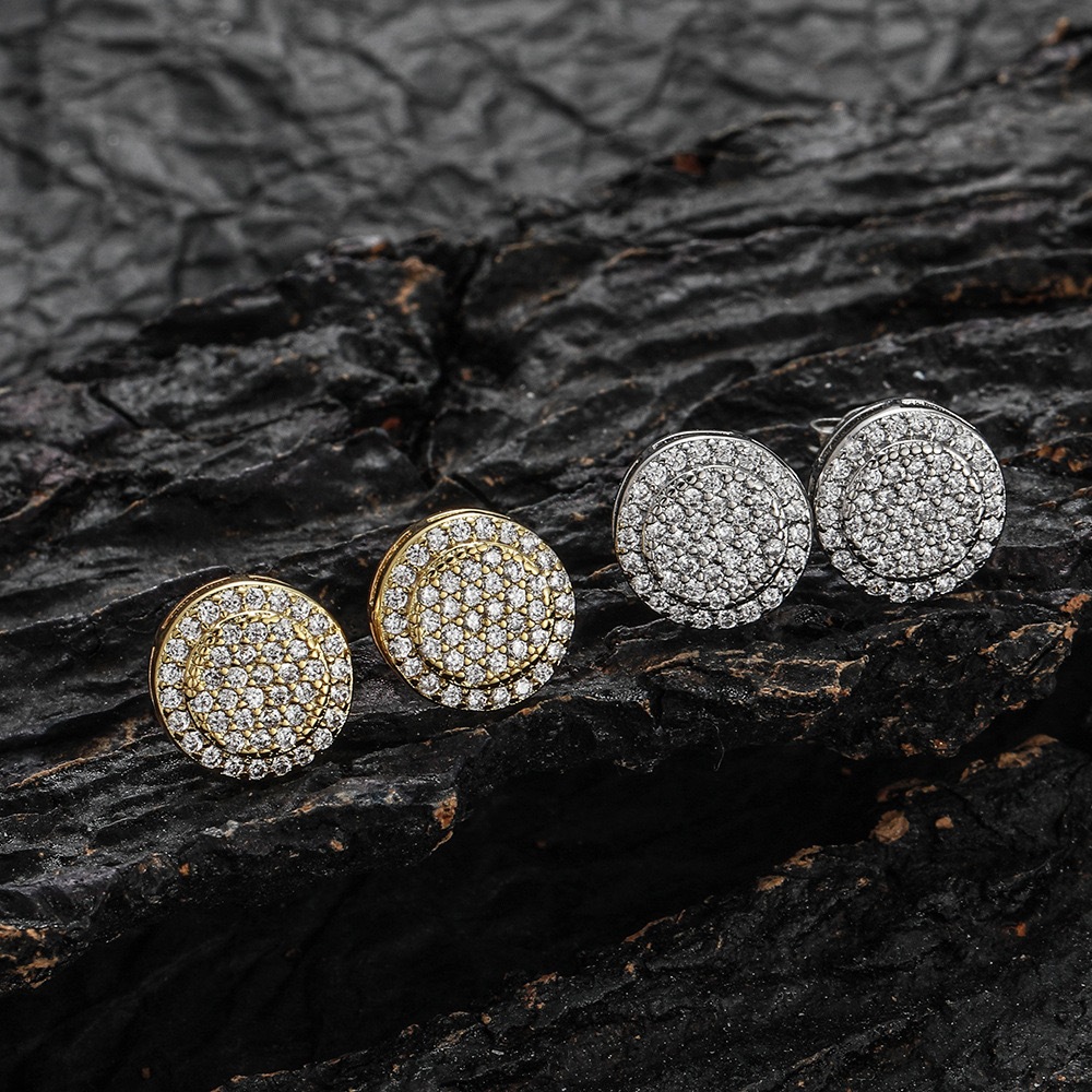 Brinco Masculino Redondo Cravejado banhado a prata 925 a ouro 18k em Oferta na Shopee