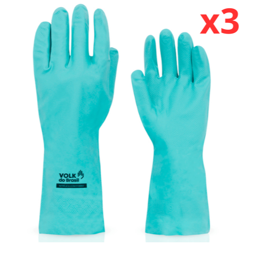 Kit 3 Luva Nitrilica Verde Com Forro Volk Louça Produto Quimico Faxina Limpeza Pesada Laboratorio em Oferta na Shopee