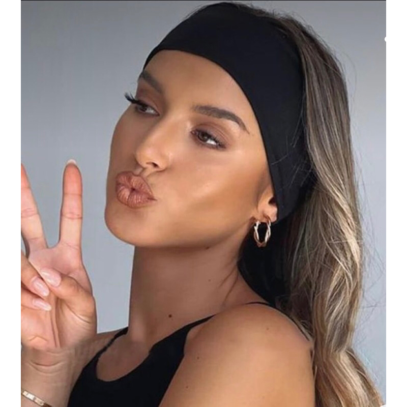 Kit 3 Faixas Larga De Cabeça Esportes Fitness Yoga Pilates Headband  Unisex  Penteados Preto 7x20cm