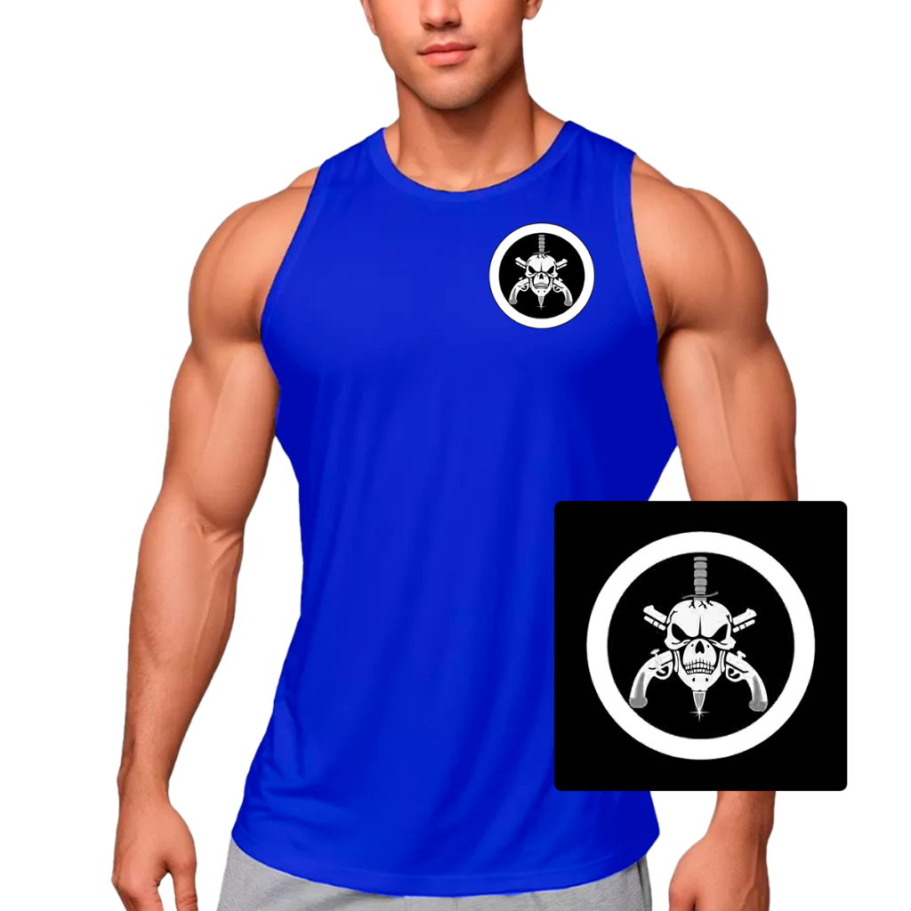 Camiseta Regata Masculina Dry Fit Cavada Caveira Bope Poliéster Esportes - Muscle Fit