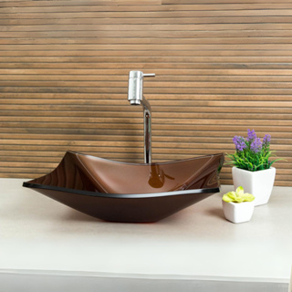 Cuba Pia de Vidro Retangular Para Banheiro Lavabo 40X32 + Torneira Link e Válvula Click Inteligente em Oferta na Shopee
