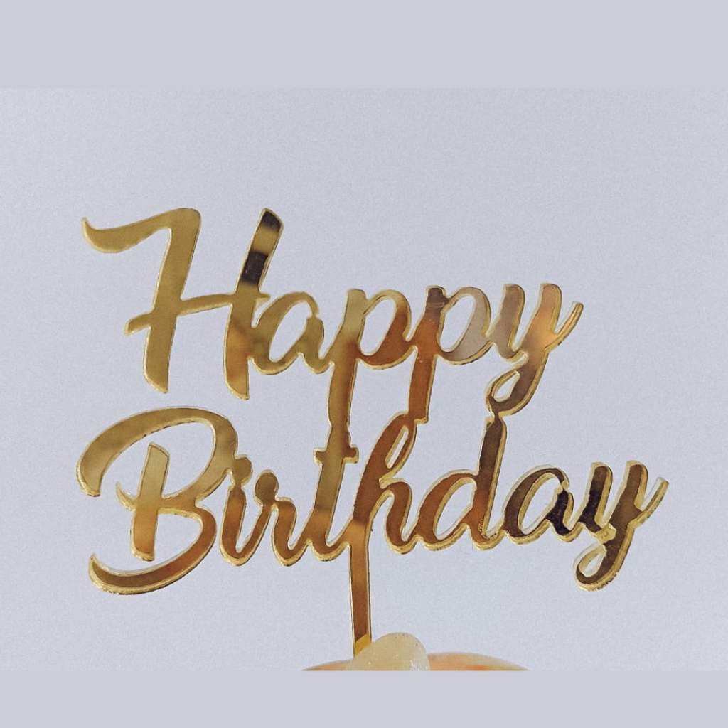 kit com 2, 4 ou 6 Mini Topos happy Birthday Acrílico Espelhado para Bolos Contemporâneos