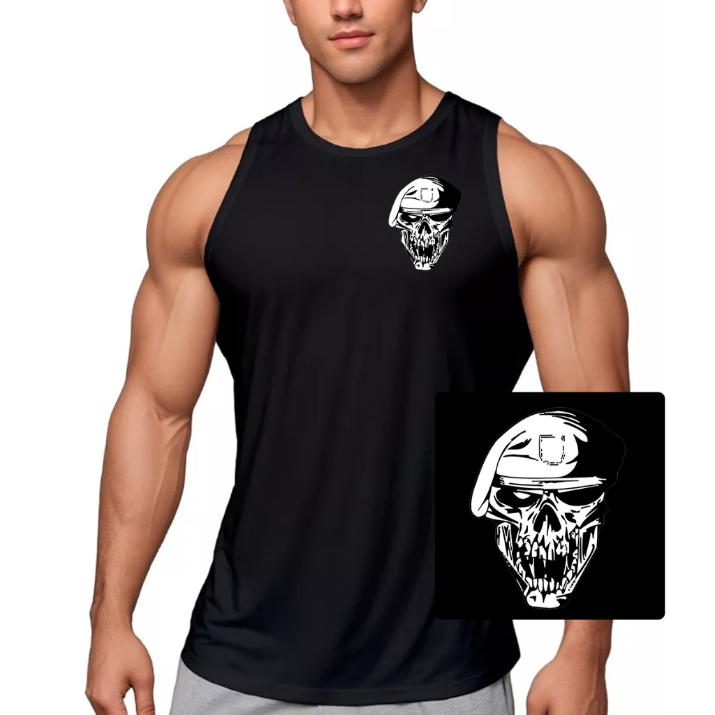 Camiseta Regata Dry Fit Masculina Caveira Militar Atividade Física Muscle Fit