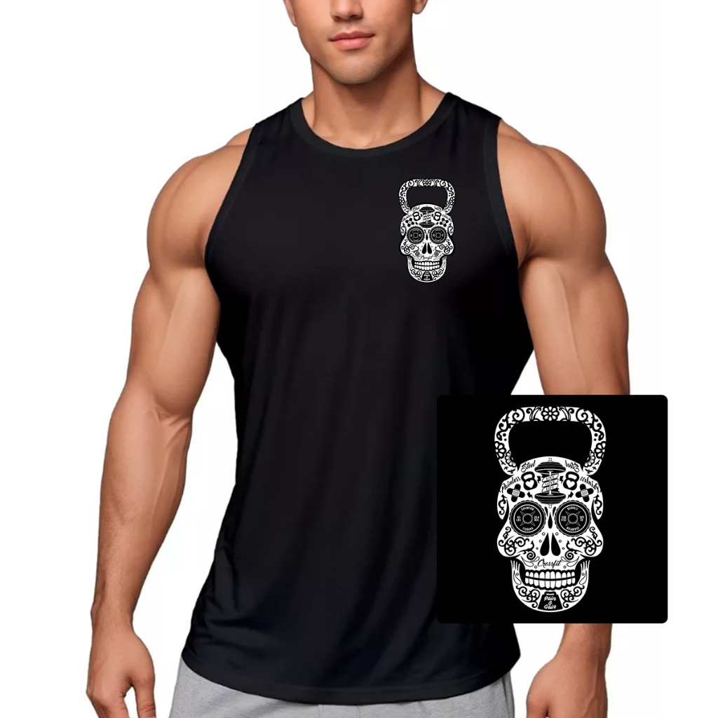 Camiseta Regata Dry Fit Masculina Caveira Peso Atividade Física Muscle Fit