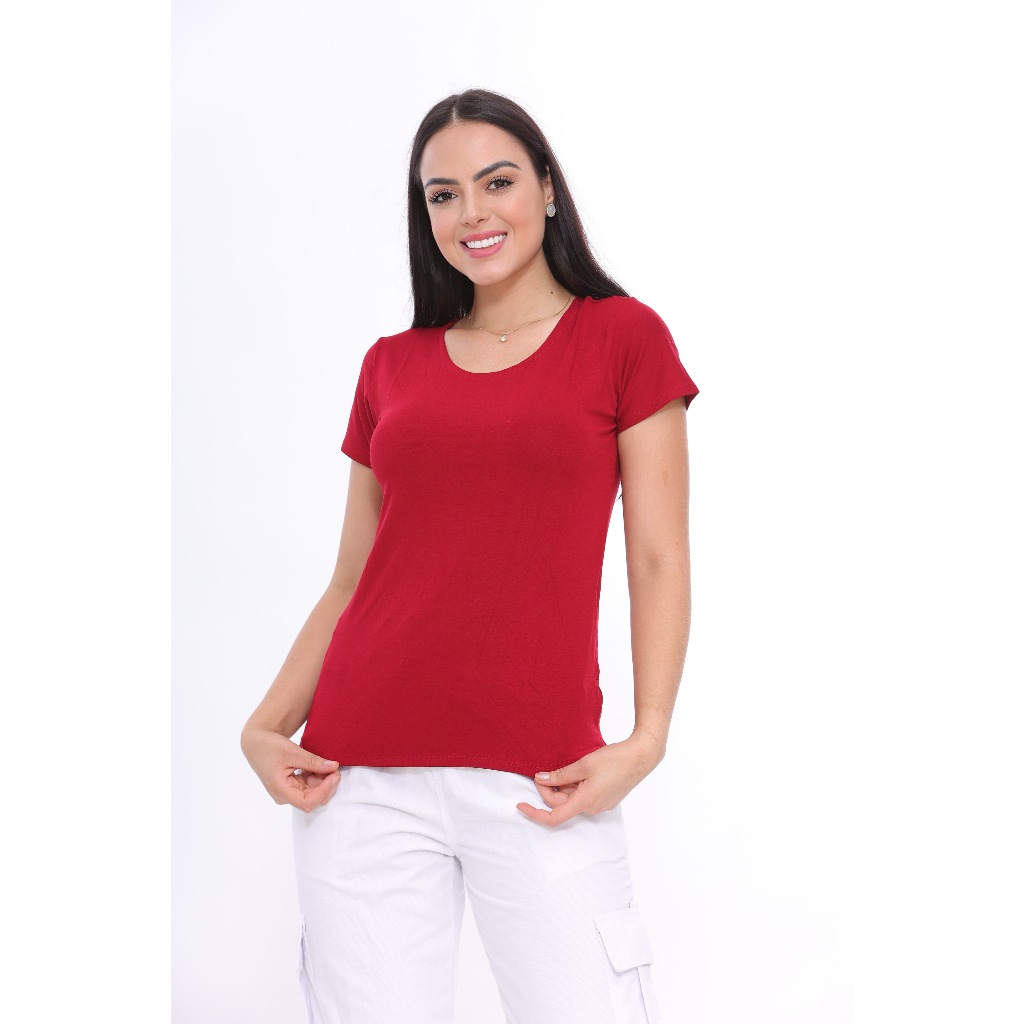 Camiseta Feminina Babylook Gola Redonda Viscose e Elastano
