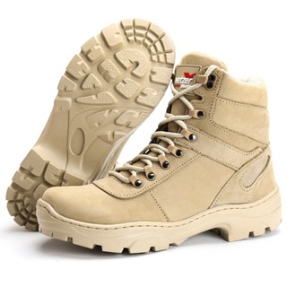 Bota Coturno Militar Masculino Em Couro Legitimo Impermeável Areia Resistente