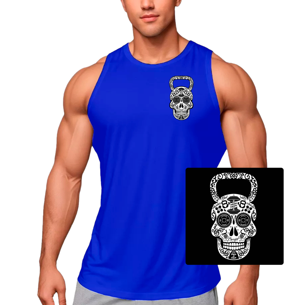 Camiseta Regata Masculina Dry Fit Caveira Peso Cavada Poliéster Esportes - Muscle Fit