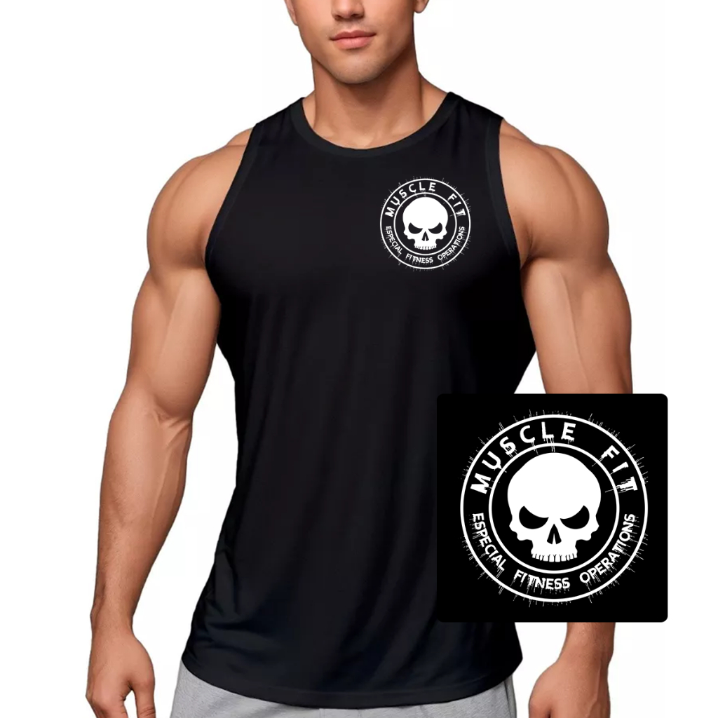 Camiseta Regata Dry Fit Original Masculina Caveira Muscle Fit Fitness Treino Musculação